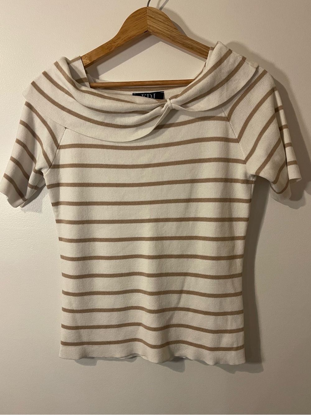 FDJ French Dressing Jeans Striped Off Shoulder Cowl Neck Sweater Top M
